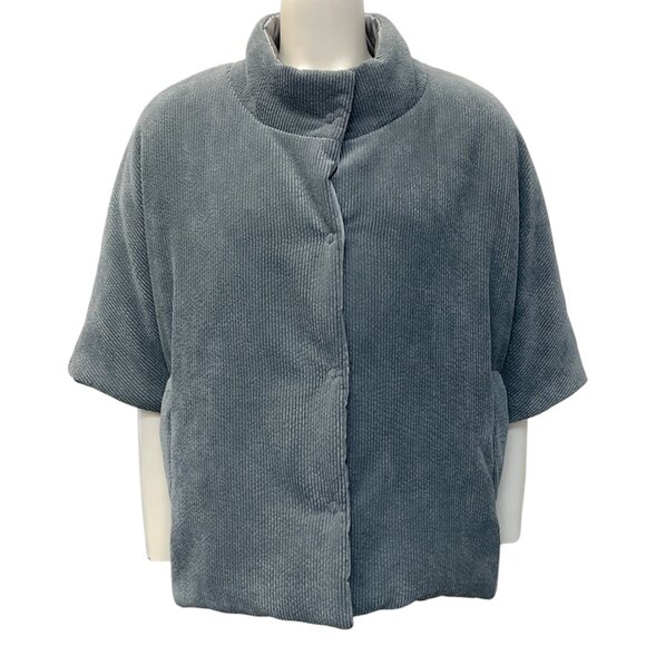 Rocco Ragni Blue / Grey Corduroy Down Reversible Short Sleeved Jacket - Picture 1 of 5